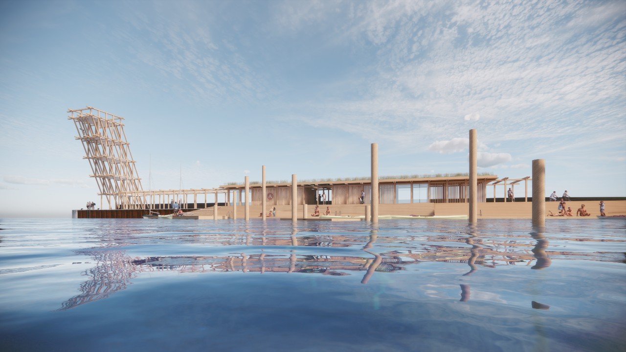 Den A.P. Møllerske Støttefond bevilger 5 mio. kr. til projektet Shores Langeland. Illustration: Loop Architects.