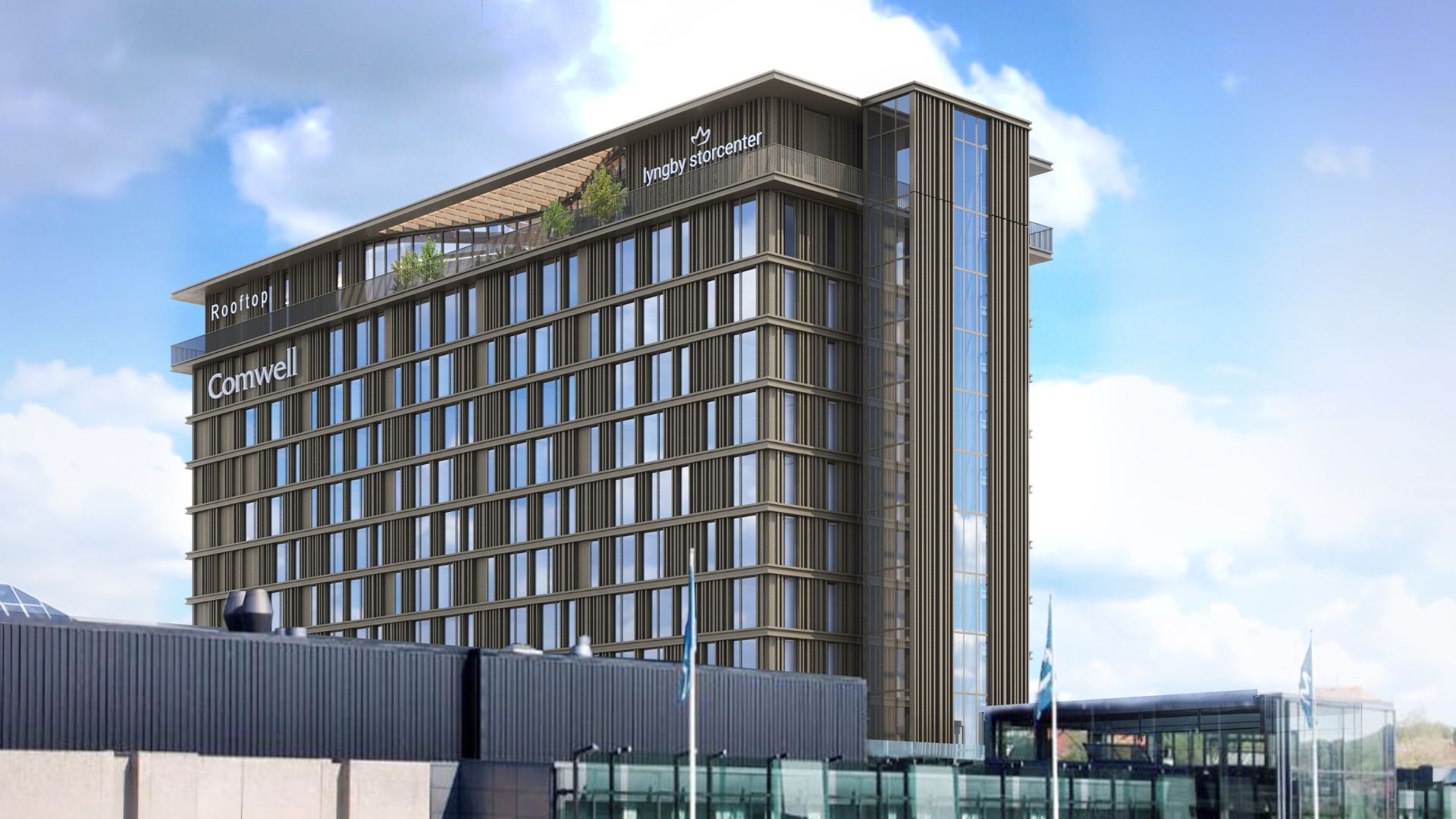 Comwell overtager driften af hotellet på toppen af Lyngby Storcenter. Det betyder farvel til Scandic Eremitage. (Illustration: PLH Arkitekter)