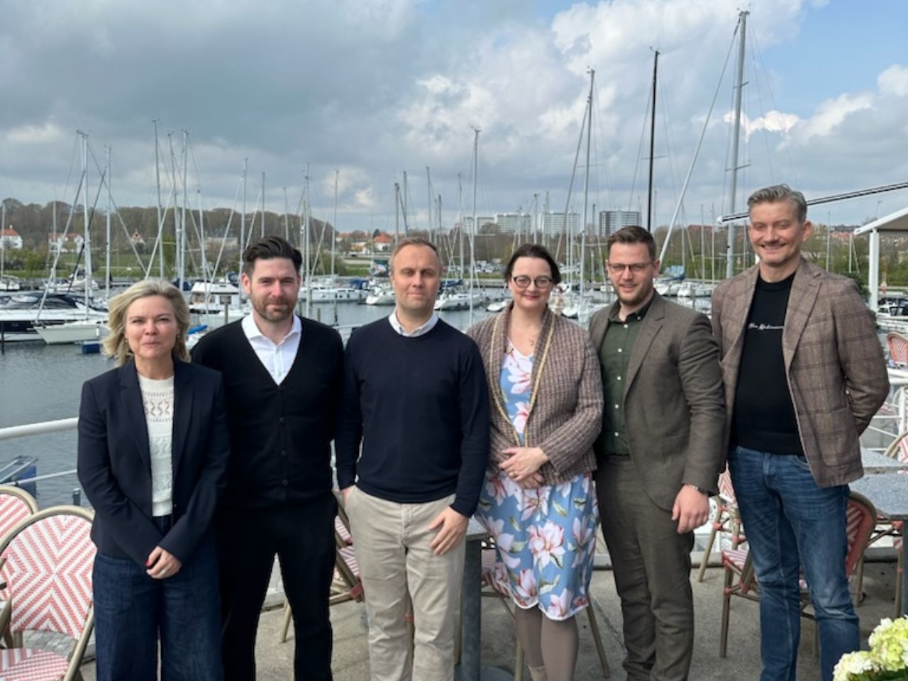 Den nye bestyrelse i DRC. Mette Falkenberg, Torben Hoffmann-Rosenstock, Rasmus Frederiksen, Dorte Witting, Martin Schultz og Carsten Petersen. (PR-foto)